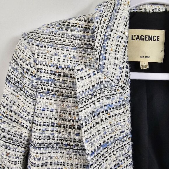 NWOT L'AGENCE Kenzie Tweed Double Breasted Blazer in Blue and White - Size 2 - Picture 3 of 16